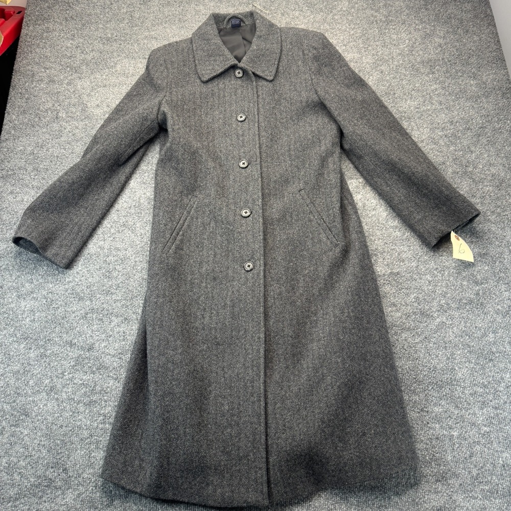 Vintage Lands' End Women's Herringbone Wool Blend Long Coat - Size 6 Regular
